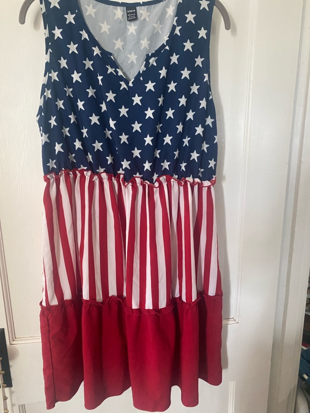 SHEIN Blue Navy White Red Star Stripe Midi Dress